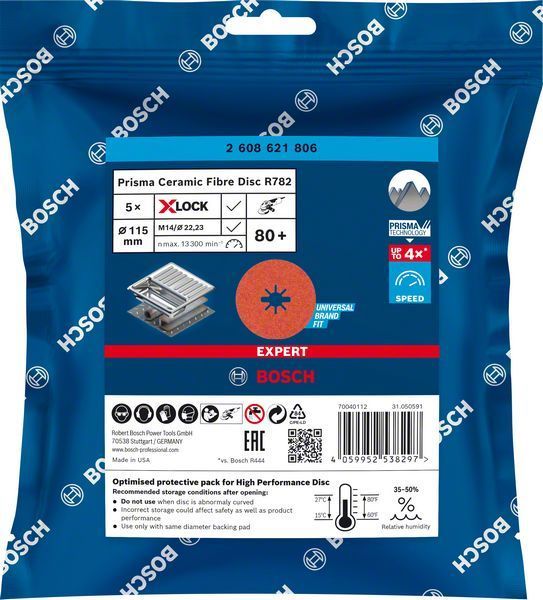 Bosch X-Lock Fiber Zımpara Diski Expert Prisma Ceramic R782 115 mm 80 Kum (5 Adet) 
