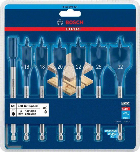 Bosch Ahşap Matkap Uç Expert SCS Yaprak HEX Set (7 Parça) 