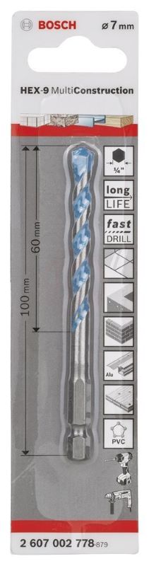 - Bosch Çok Amaçlı Matkap Ucu HEX-9 MultiConstruction Altıgen Şaft 7,0x100 mm 