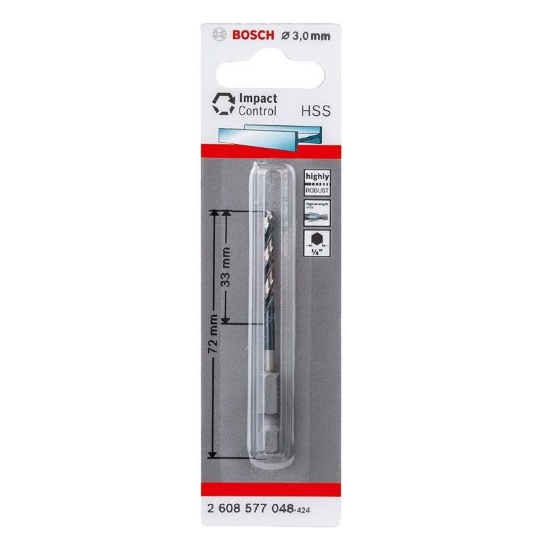 Bosch Metal Matkap Ucu Impact Control HSS Altıgen Şaft 3,0x72 mm 