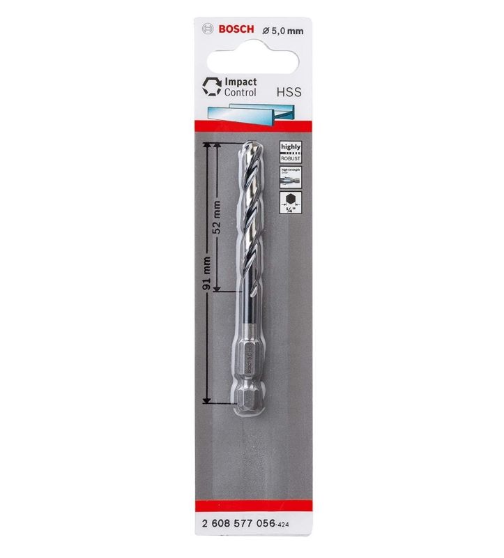 Bosch Metal Matkap Ucu Impact Control HSS Altıgen Şaft 5,0x91 mm 