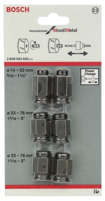 Bosch Progressor Metal ve Ahşap Delik Açma Testeresi Dönüştürme Somunu (6 Parça) 