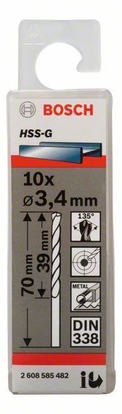Bosch Metal Matkap Ucu HSS-G DIN 338 (Gümüş) 3,4x70 mm (10 Adet) 