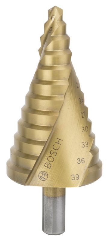 Bosch Spiral Kanallı HSS-TiN 12 Kademeli Matkap Ucu Üç Yüzeyli Şaft Ø6-39 mm 