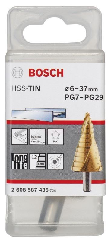 Bosch Spiral Kanallı HSS-TiN 12 Kademeli Matkap Ucu Üç Yüzeyli Şaft PG7 - PG29 
