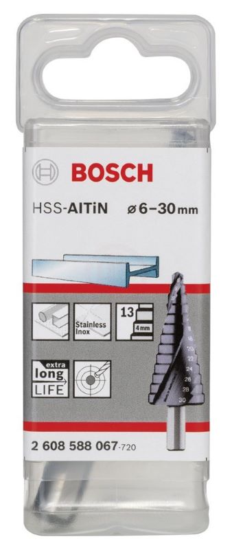 Bosch Spiral Kanallı HSS-AlTiN 13 Kademeli Matkap Ucu Üç Yüzeyli Şaft Ø6-30 mm 