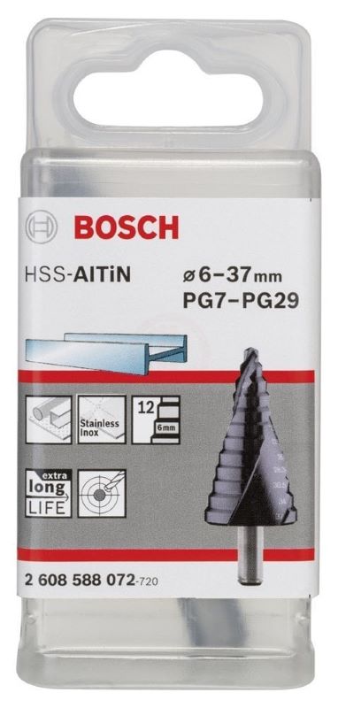 Bosch Spiral Kanallı HSS-AlTiN 12 Kademeli Matkap Ucu Üç Yüzeyli Şaft PG7 - PG29 