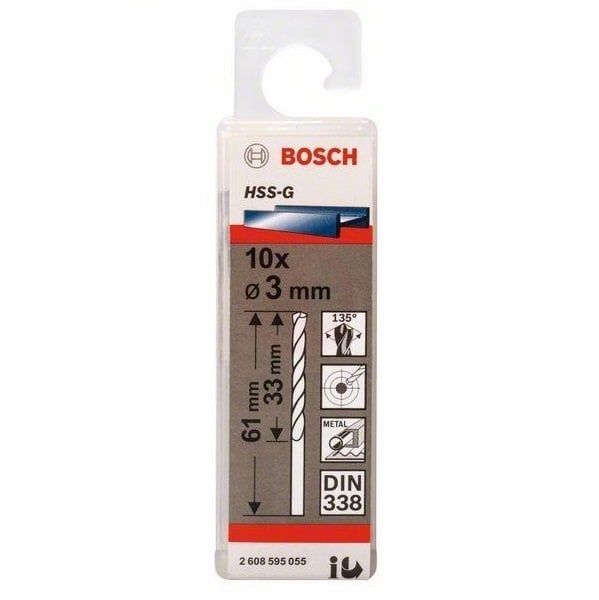 Bosch Metal Matkap Ucu HSS-G DIN 338 (Gümüş) 3,0x61 mm (10 Adet) 