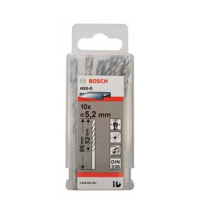 Bosch Metal Matkap Ucu HSS-G DIN 338 (Gümüş) 5,2x86 mm (10 Adet) 