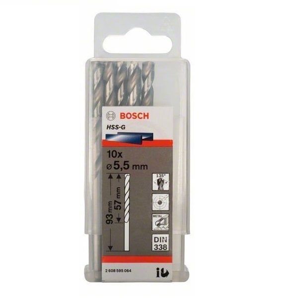 Bosch Metal Matkap Ucu HSS-G DIN 338 (Gümüş) 5,5x93 mm (10 Adet) 