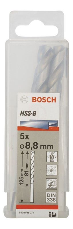 Bosch Metal Matkap Ucu HSS-G DIN 338 (Gümüş) 8,8x125 mm (5 Adet) 