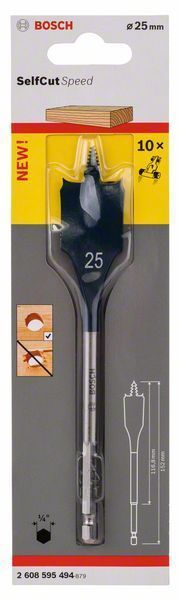 - Bosch SelfCut Speed Yaprak Ahşap Matkap Ucu 1/4 İnç Altıgen Şaft 25x152 mm 