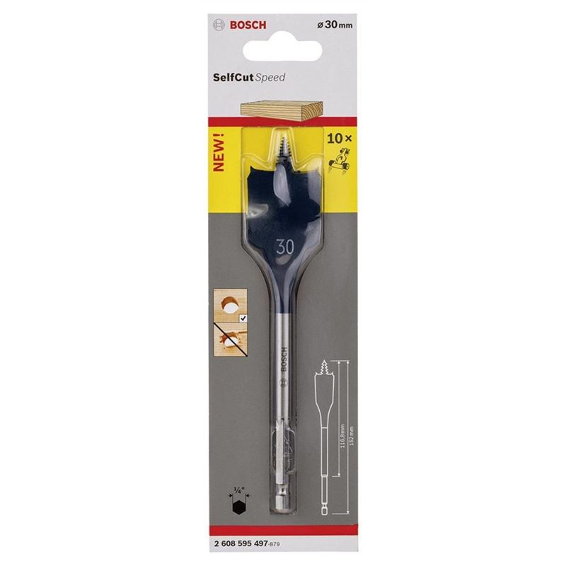 - Bosch SelfCut Speed Yaprak Ahşap Matkap Ucu 1/4 İnç Altıgen Şaft 30x152 mm 