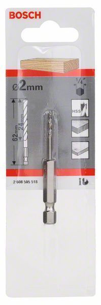 Bosch Ahşap Matkap Ucu HSS Altıgen Şaft 2x62 mm 