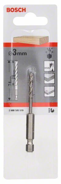 Bosch Ahşap Matkap Ucu HSS Altıgen Şaft 3x74 mm 
