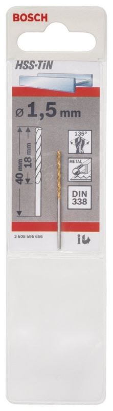 Bosch Metal Matkap Ucu HSS-TiN (DIN 338) Titanyum 1,5x40 mm (1 Adet) 