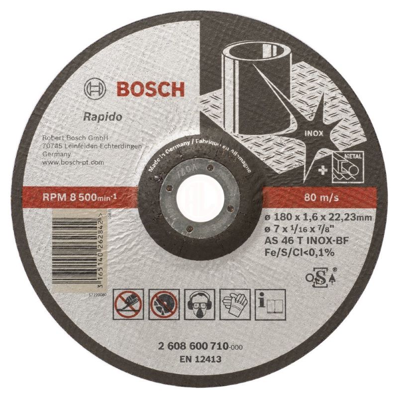 Bosch Paslanmaz Çelik Kesme Diski Expert For Inox Rapido Bombeli 180x22,23x1,6 mm (AS 46 T INOX BF) 