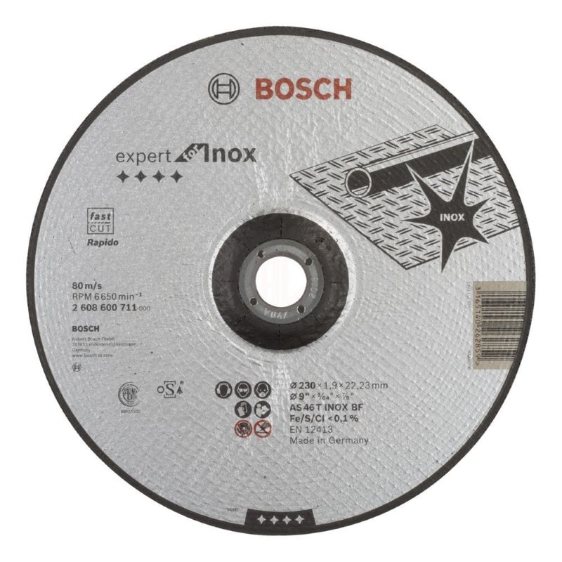 Bosch Paslanmaz Çelik Kesme Diski Expert For Inox Rapido Bombeli 230x22,23x1,9 mm (AS 46 T INOX BF) 