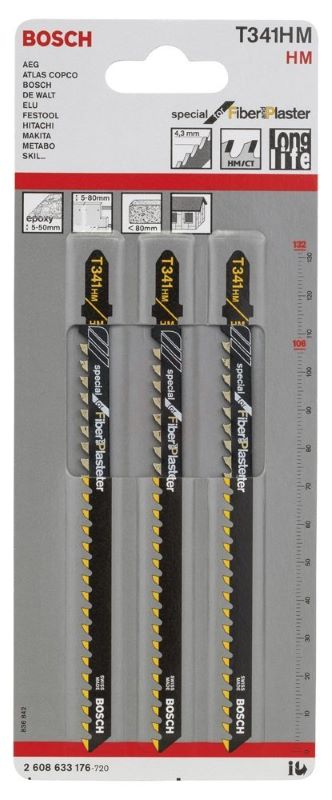 - Bosch Dekupaj Testere Bıçağı Special For Fiber And Plaster T341 HM 132 mm (3 Adet) 