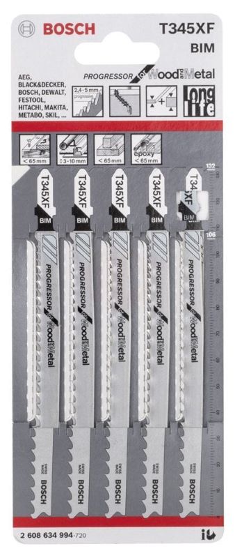Bosch Dekupaj Testere Bıçağı Progressor For Wood And Metal T 345 XF 132 mm (5 Adet) 
