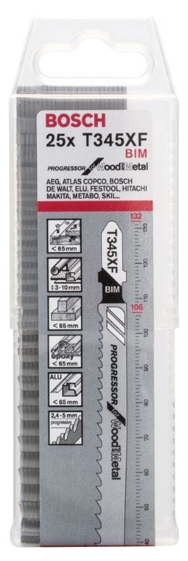 Bosch Dekupaj Testere Bıçağı Progressor For Wood And Metal T 345 XF 132 mm (25 Adet) 