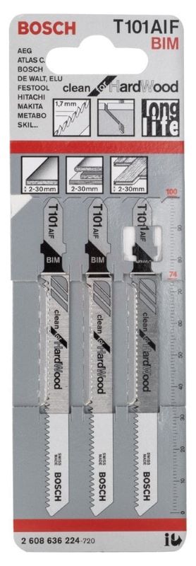 Bosch Dekupaj Testere Bıçağı Clean for HardWood T 101 AIF 100 mm (3 Adet) 