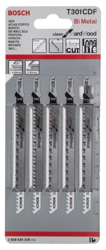 Bosch Dekupaj Testere Bıçağı Clean For HardWood T 301 CDF 117 mm (5 Adet) 