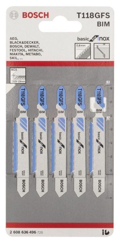 Bosch Dekupaj Testere Bıçağı Basic For Inox T 118 GFS 83 mm (5 Adet) 