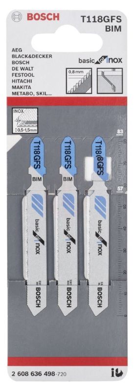 Bosch Dekupaj Testere Bıçağı Basic For Inox T 118 GFS 83 mm (3 Adet) 