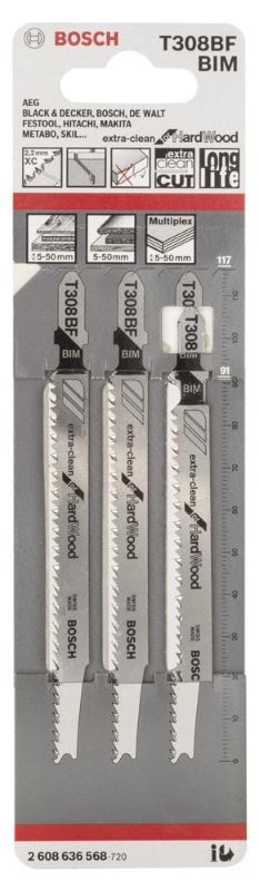- Bosch Dekupaj Testere Bıçağı ExtraClean For HardWood T 308 BF 117 mm (3 Adet) 