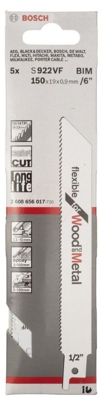 Bosch Panter Testere Bıçağı Flexible For Wood And Metal S 922 VF 150 mm (5 Adet) 