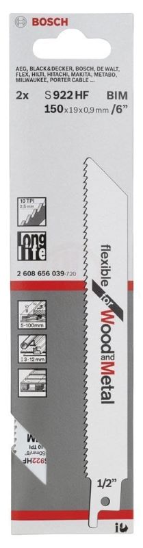 Bosch Panter Testere Bıçağı Flexible For Wood And Metal S 922 HF 150 mm (2 Adet) 