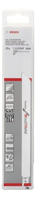 Bosch Panter Testere Bıçağı Flexible For Wood And Metal S 1122 VF 225 mm (25 Adet) 