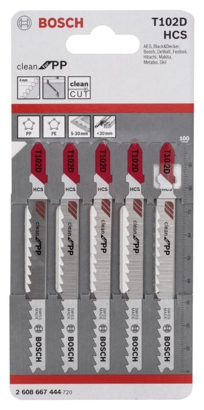 Bosch Dekupaj Testere Bıçağı Clean For PP T 102 D 100 mm (5 Adet) 